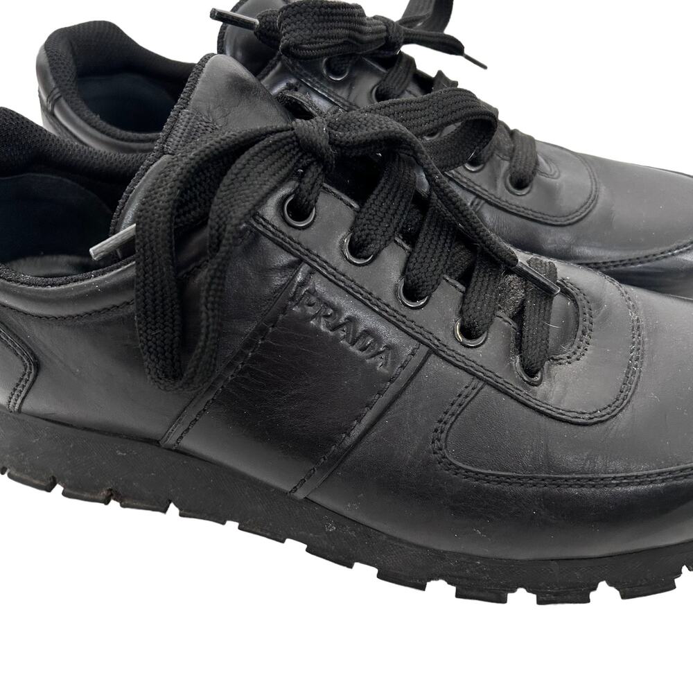 Prada Black Leather Sneakers Sz 41 - Picture 2 of 11